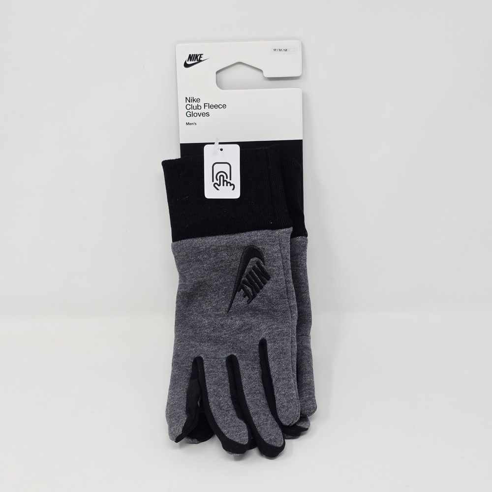 Nike Club Fleece Winter‎ Gloves Gray Black Men's Medium Touch Screen Compatible